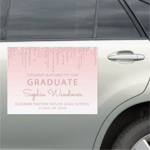 Class of 2026 Pink Glitter Drip Graduation Car Magnet