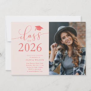 Class of 2026 Pink Graduation Party Photo Invitation