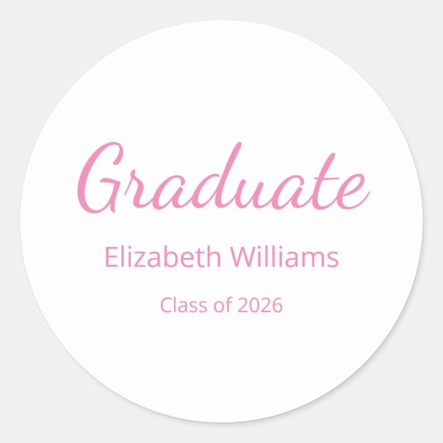 Class of 2026 Pink Script Graduation  Classic Round Sticker (Front)
