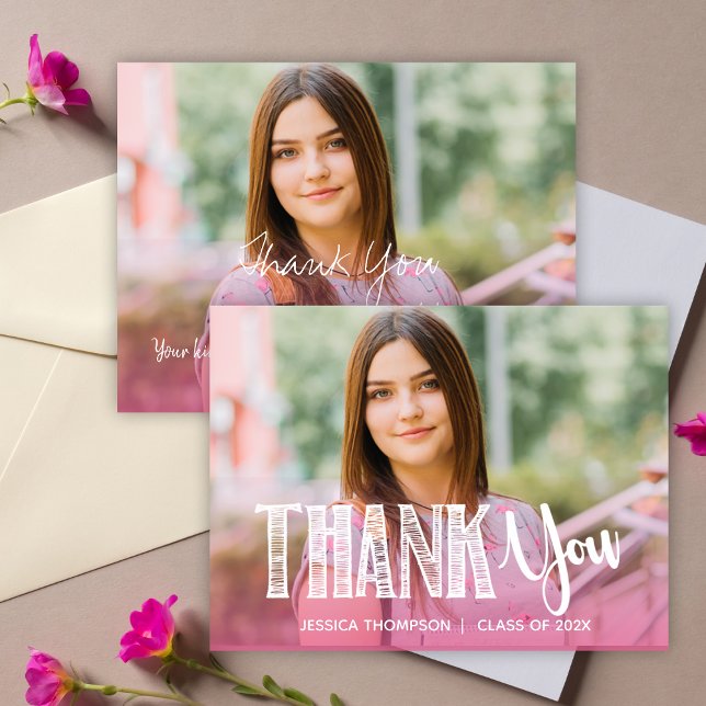 Class of 2026 Pink Two Photo Graduation Thank you  Postcard (Class of 2025 Pink Two Photo Graduation Thank you Postcard)