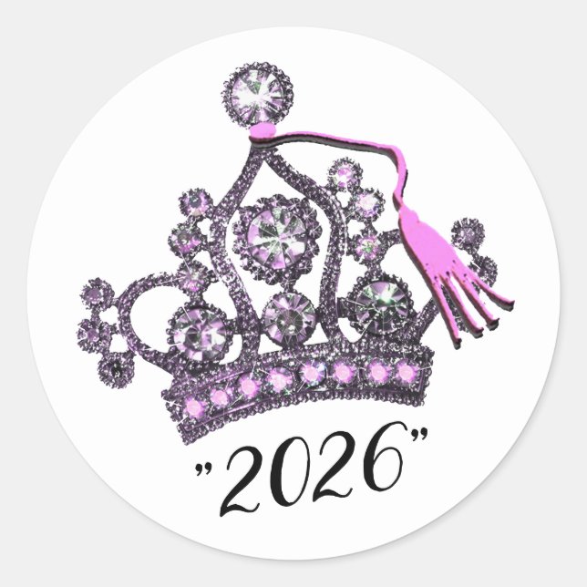  “Class of 2026” Princess Tiara Classic Round Sticker (Front)
