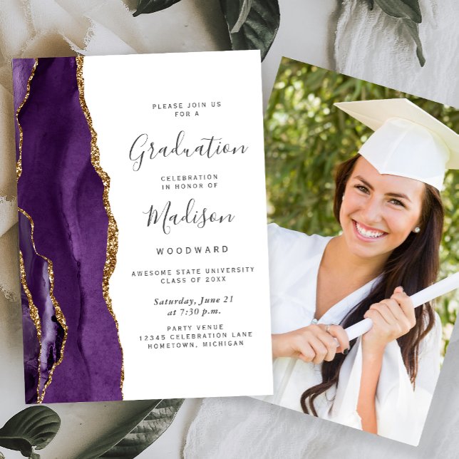 Class of 2026 Purple Agate Photo Graduation Invitation (Creator Uploaded)