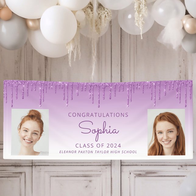 Class of 2026 Purple Glitter 2-Photo Graduation Banner (Creator Uploaded)