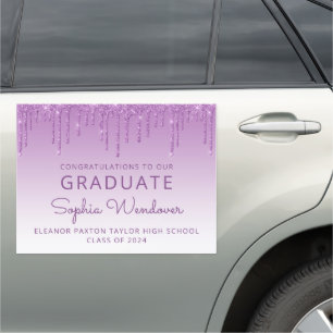 Class of 2026 Purple Glitter Drip Graduation Car Magnet
