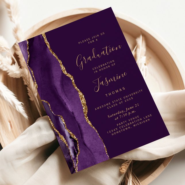 Class of 2026 Purple Gold Agate Plum Graduation Invitation (Creator Uploaded)