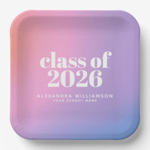 Class of 2026 Purple Gradient Custom Graduation Paper Plates