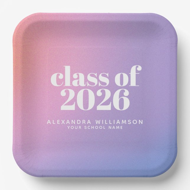 Class of 2026 Purple Gradient Custom Graduation Paper Plates (Front)