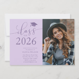 Class of 2026 Purple Graduation Party Photo  Invitation