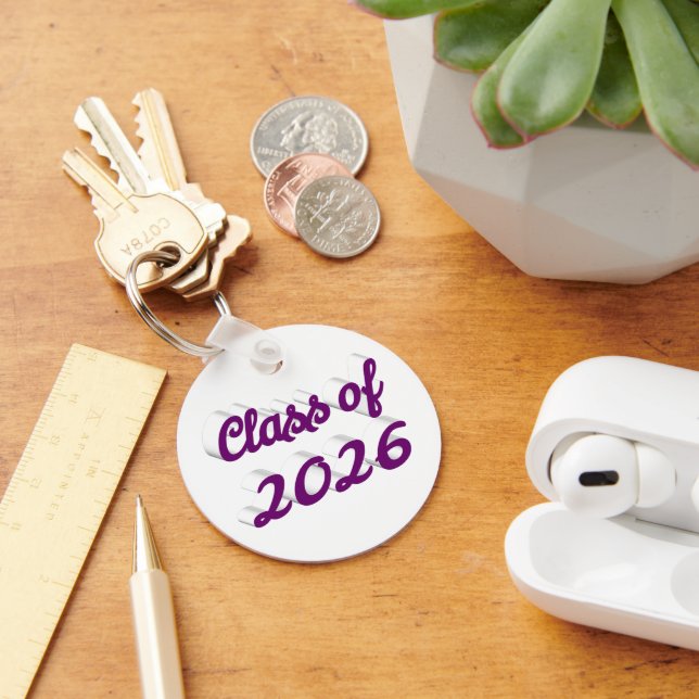 Class of 2026 purple script  graduation  keychain (Desk)