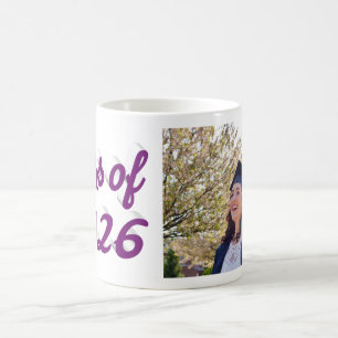 Class of 2026 purple script graduation photo coffee mug