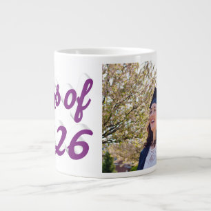 Class of 2026 purple script graduation photo giant coffee mug