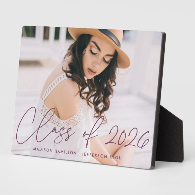 Class of 2026 Purple Script Graduation Photo Plaque (Side)