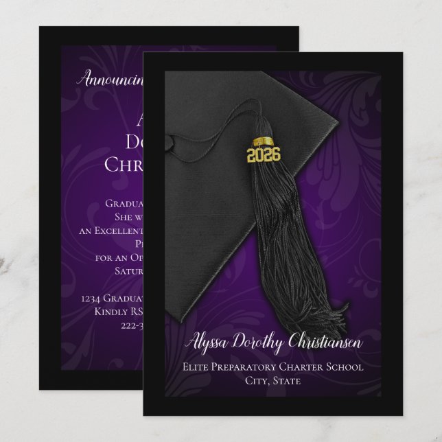 Class of 2026 Purple Tassel College Graduation Invitation (Front/Back)