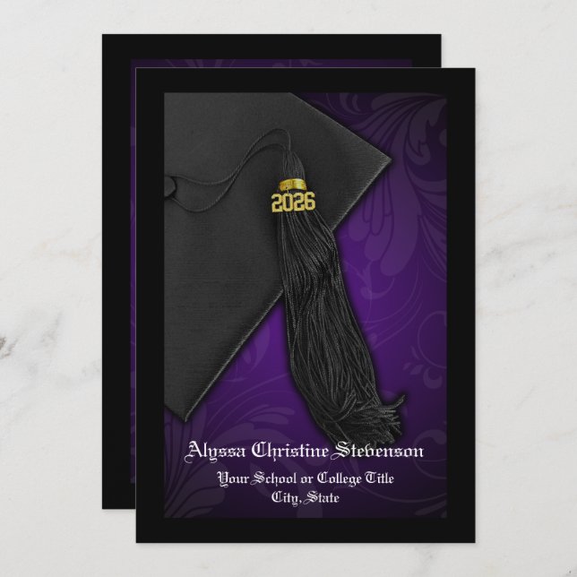 Class of 2026 Purple Tassel Dignified Graduation Invitation (Front/Back)