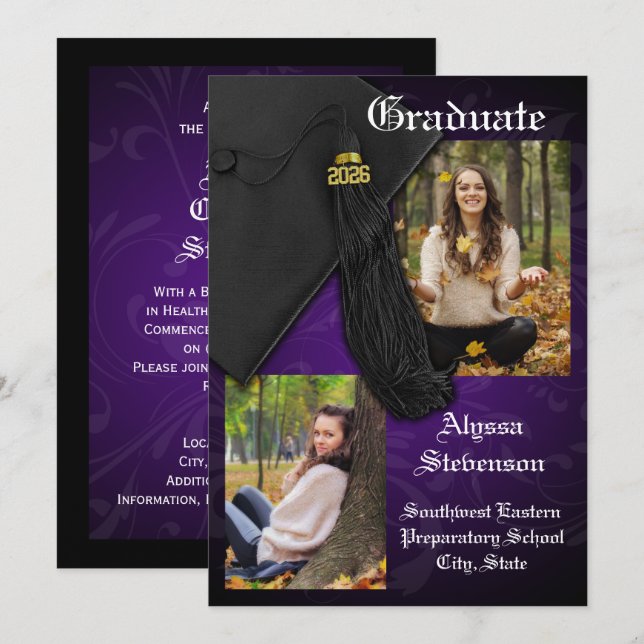 Class of 2026 Purple Tassel Dignified Graduation Invitation (Front/Back)