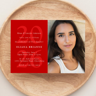 Class of 2026 red classic photo graduation party invitation