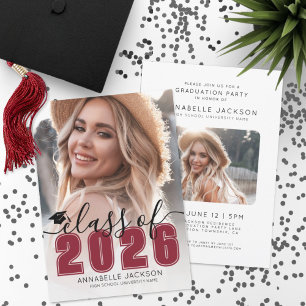Class Of 2026 Red Graduate Photo Graduation Invitation