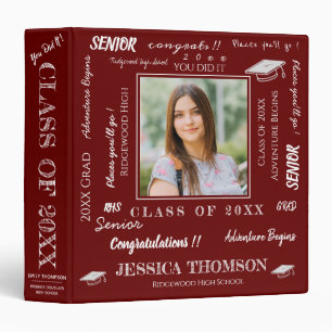 Class of 2026 Red Graduation Photo Memories 3 Ring Binder