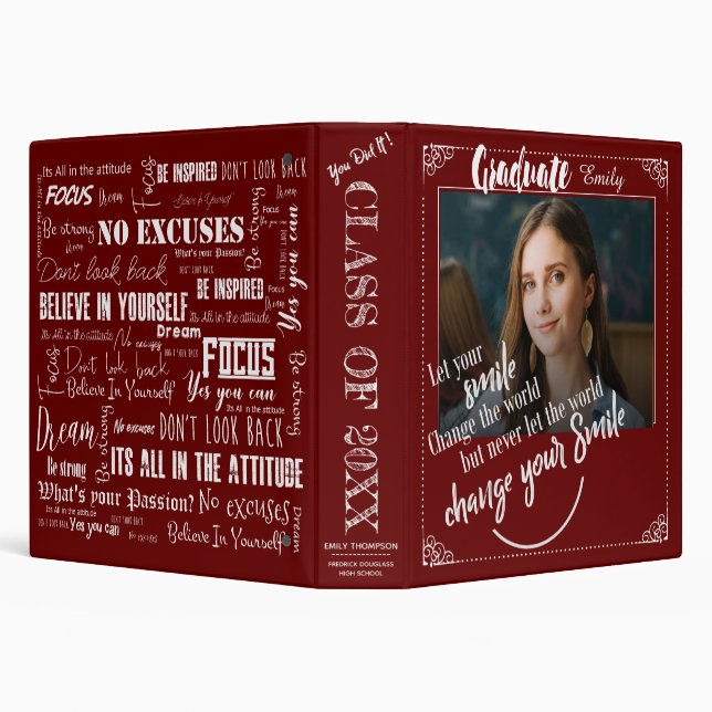 Class of 2026 Red Graduation Photo Memories 3 Ring Binder (Background)