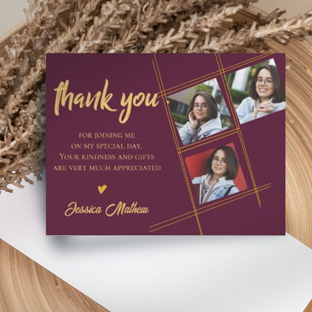 Class of 2026 Red Multi Photo Graduation Thank you Postcard (Creator Uploaded)