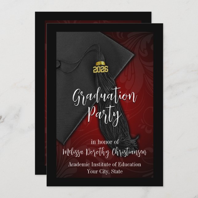 Class of 2026 Red Tassel College Graduation Invitation (Front/Back)