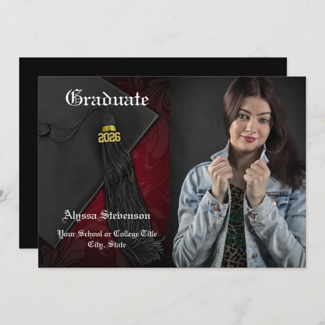 Class of 2026 Red Tassel Dignified Graduation Invitation (Front/Back)