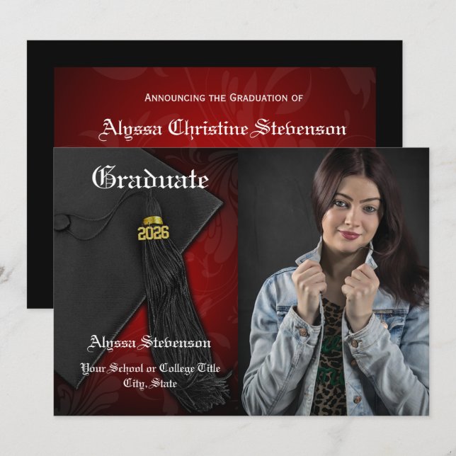 Class of 2026 Red Tassel Photo Graduation Invitation (Front/Back)