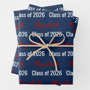 Class of 2026 Red White and Blue Graduate's Name Wrapping Paper Sheets