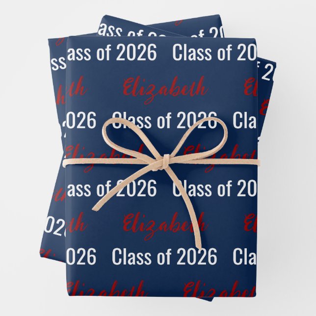 Class of 2026 Red White and Blue Graduate's Name Wrapping Paper Sheets (In situ)