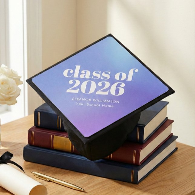 Class of 2026 Retro Blue Purple Personalized Cute Graduation Cap Topper (Creator Uploaded)