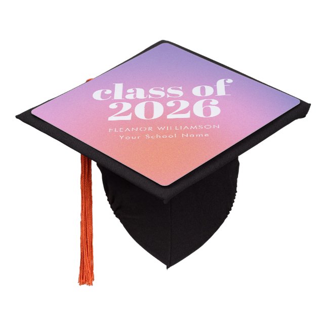 Class of 2026 Retro Pink Gradient Personalized  Graduation Cap Topper (Angled)