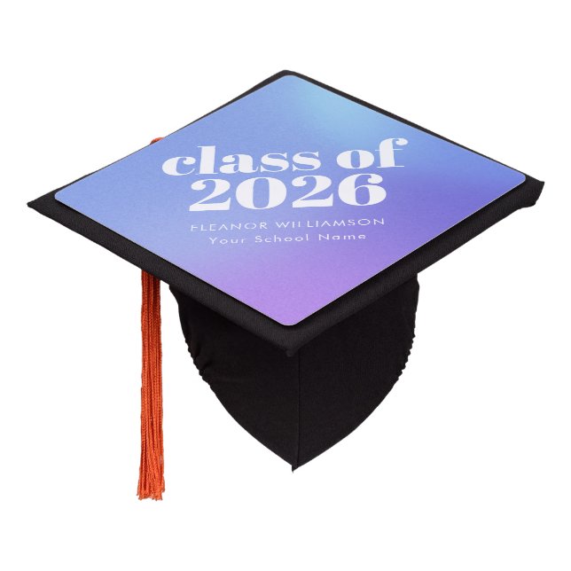 Class of 2026 Retro Purple Gradient Personalized  Graduation Cap Topper (Angled)