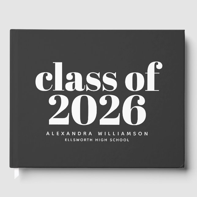 Class of 2026 Retro Typography Black Personalized  Guest Book (Front)