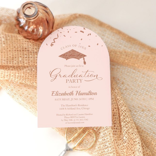 Class of 2026 Rose Gold Confetti Graduation Invite (Creator Uploaded)