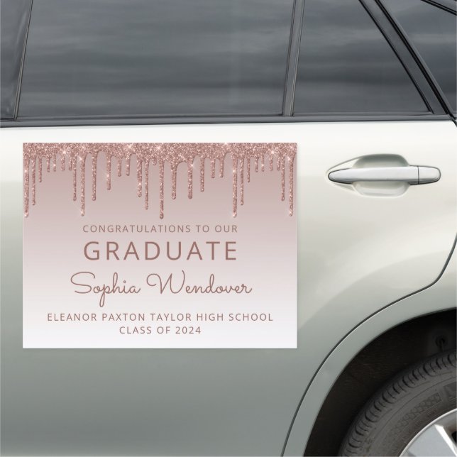 Class of 2026 Rose Gold Glitter Drip Graduation Car Magnet (In Situ)
