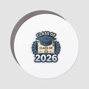 Class of 2026 Round Car Magnet - Blue Pixel Art