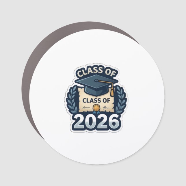 Class of 2026 Round Car Magnet - Blue Pixel Art (Front)