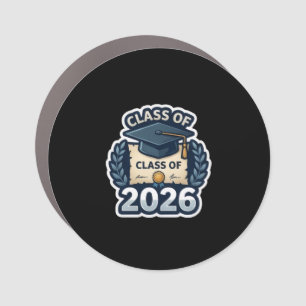 Class of 2026 Round Car Magnet - Blue Pixel Art