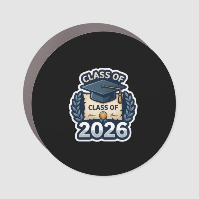 Class of 2026 Round Car Magnet - Blue Pixel Art (Front)