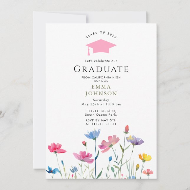 class of 2026 Rustic Spring Wildflower  Graduation Invitation (Front)