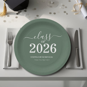 Class of 2026 Sage Green Graduation Party Paper Plates