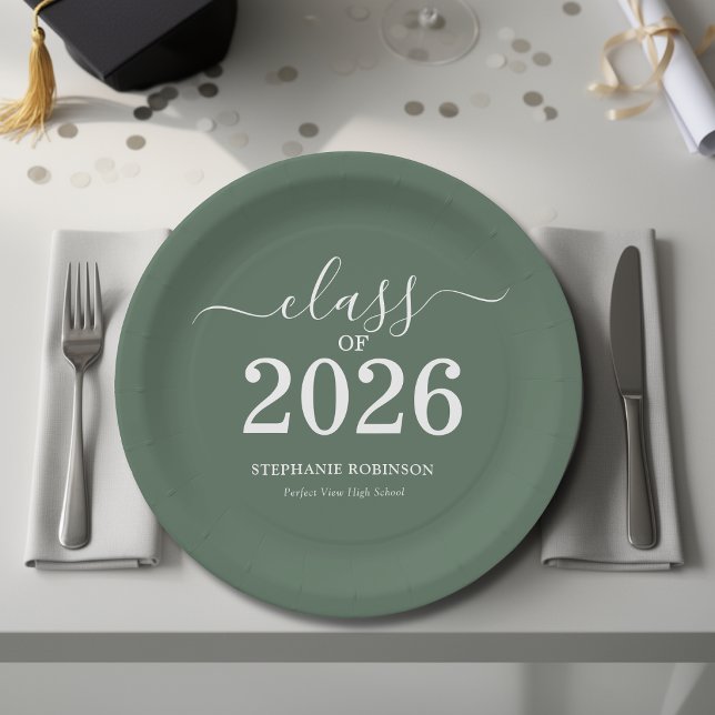 Class of 2026 Sage Green Graduation Party Paper Plates (Creator Uploaded)