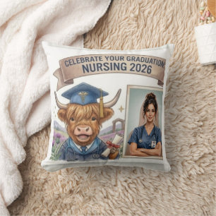 Class of 2026 Scottish Highland Cow Nursemug Throw Pillow