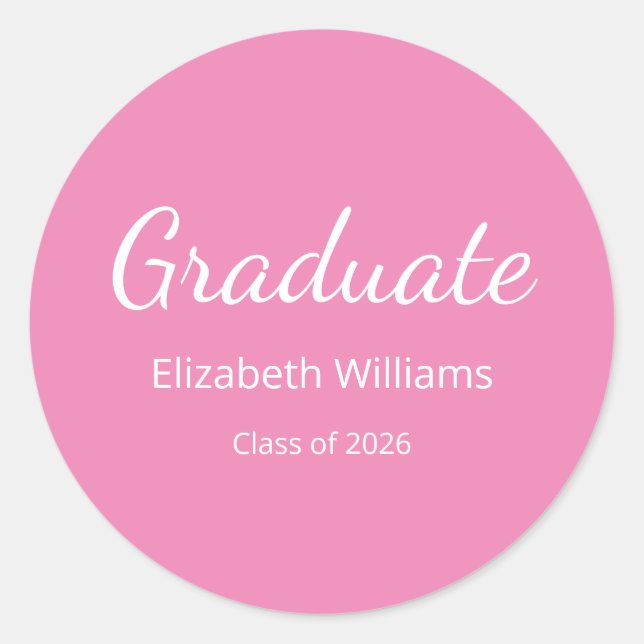Class of 2026 Script Girly Pink Graduation  Classic Round Sticker (Front)