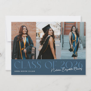 Class of 2026 Script Name Navy Blue Grad Photo Announcement