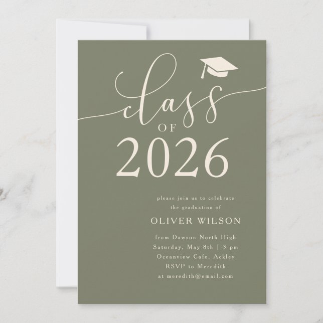 Class of 2026 Script Sage Green Graduation Party  Invitation (Front)