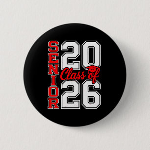 Class Of 2026 Senior 26 Red Graduation Graduate Button