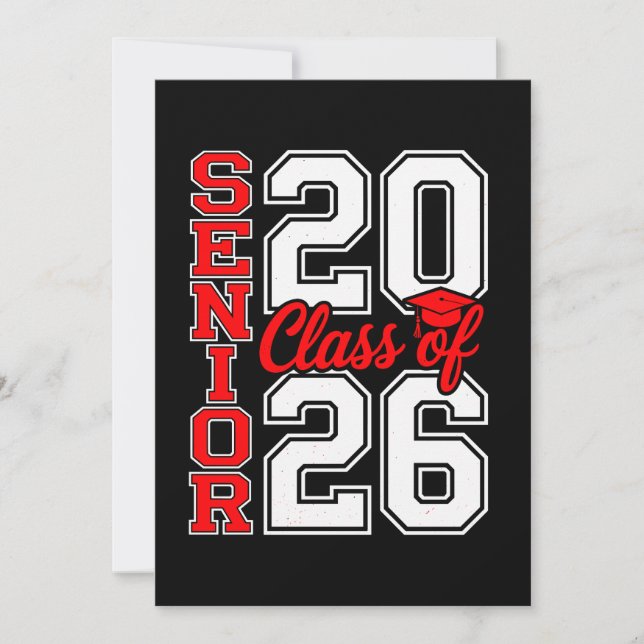 Class Of 2026 Senior 26 Red Graduation Graduate Invitation (Front)