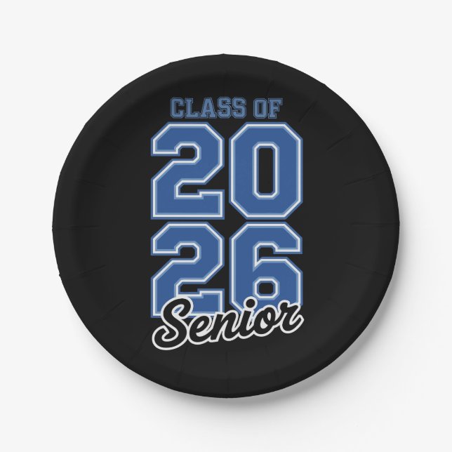 Class Of 2026 Senior Blue Graduation Graduate Paper Plates (Front)