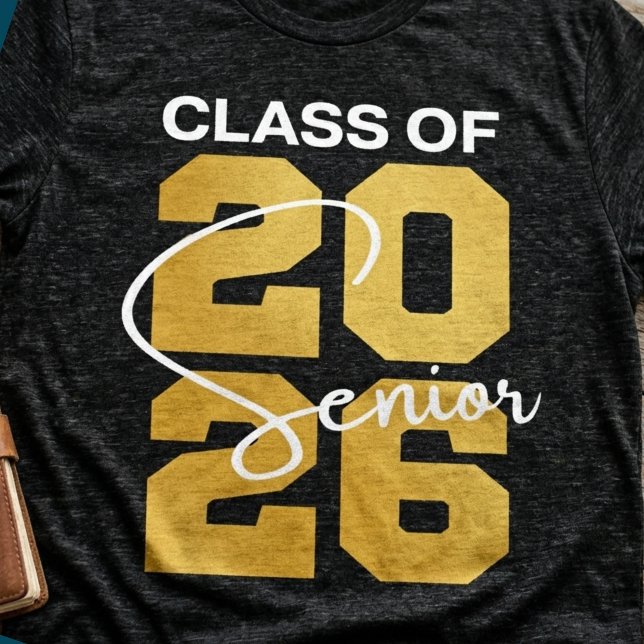Class of 2026 Senior Graduation Gold Script Bold T-Shirt (Creator Uploaded)